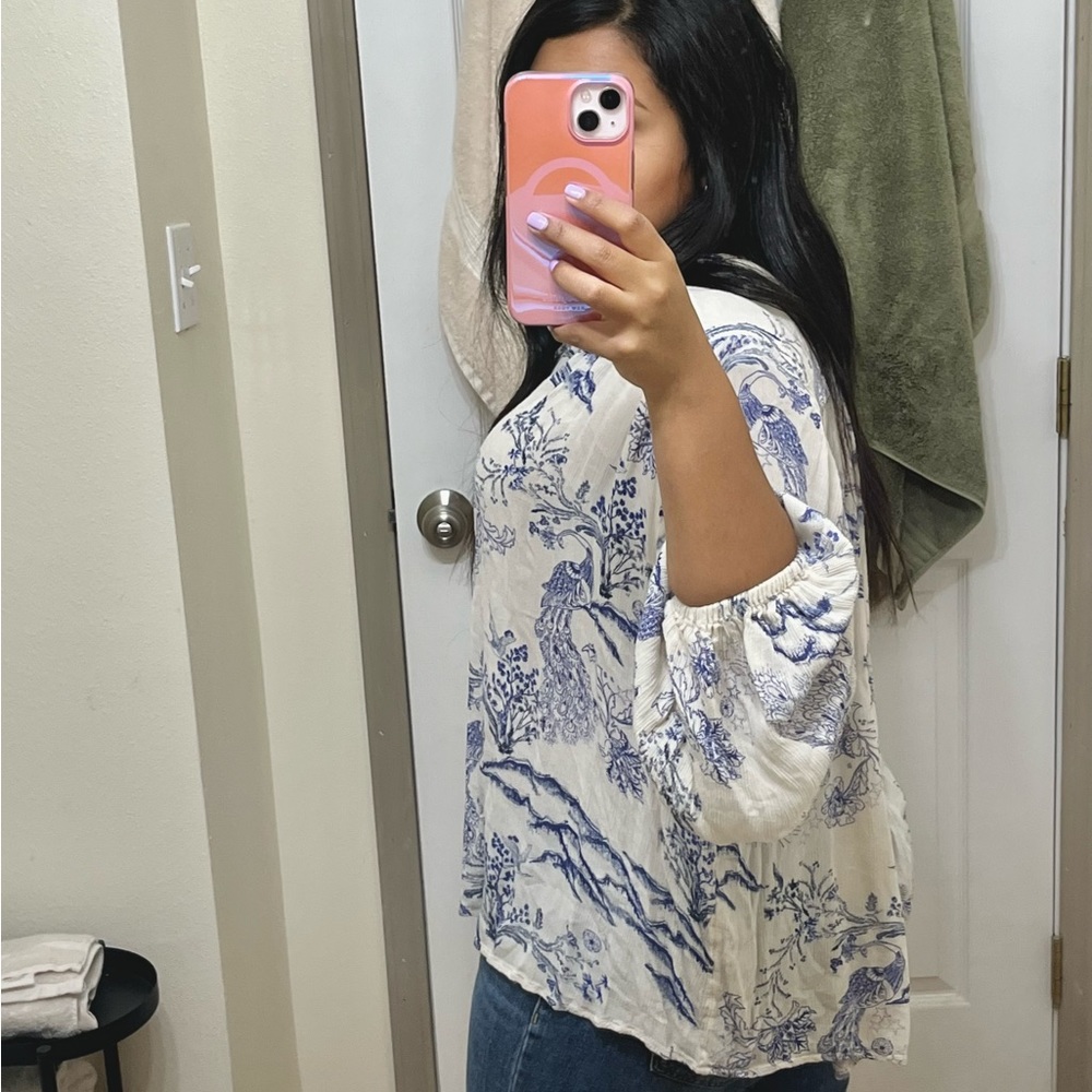 SOLD Free People Metallic Blooms ivory print top / tunic boho - Picture 7 of 9